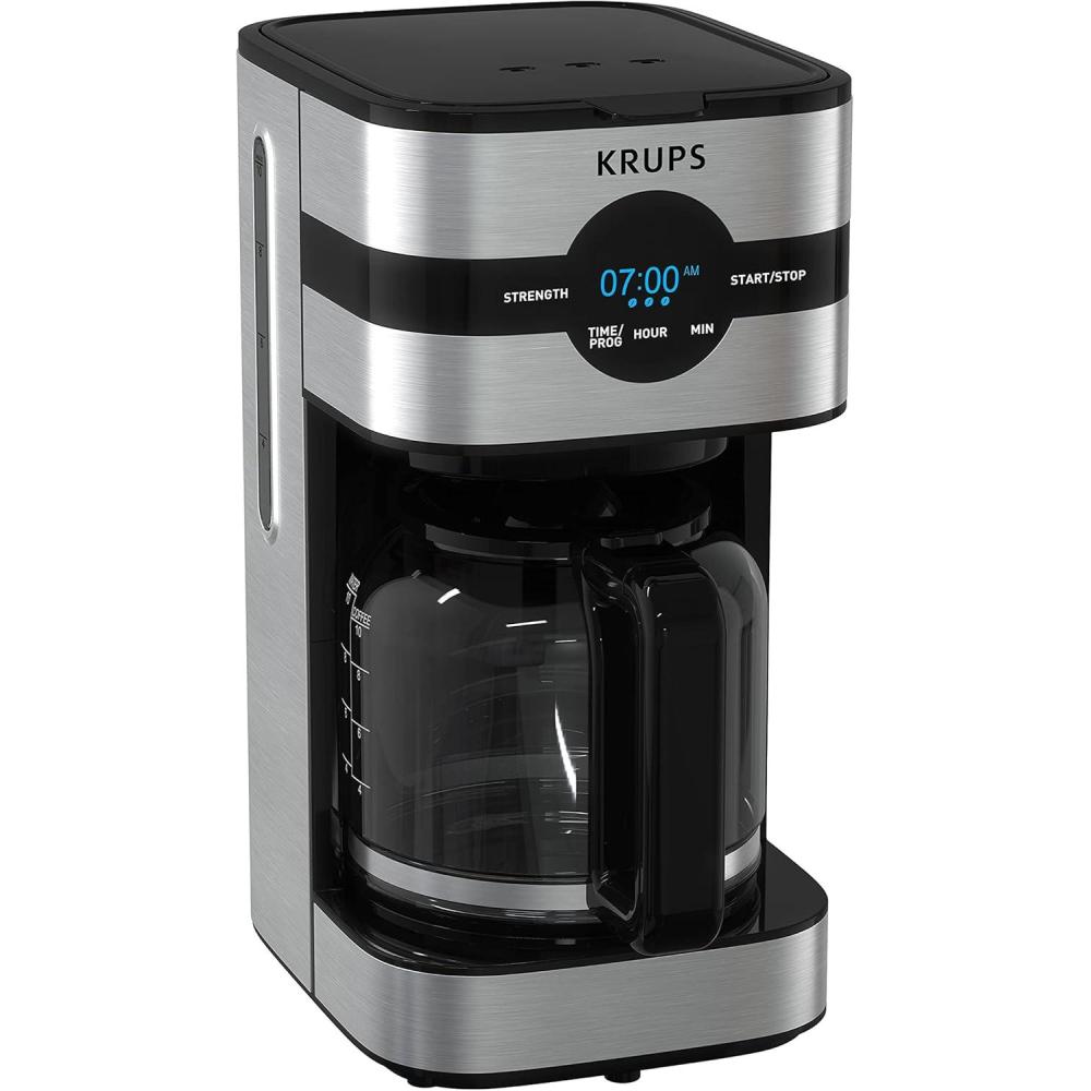 image:imageKrups Simply Brew Stainless Steel Drip Coffee Maker 10 Cup 900 Watts Digital Control Coffee Filter Drip Free Dishwasher Safe Pot Silver and Black