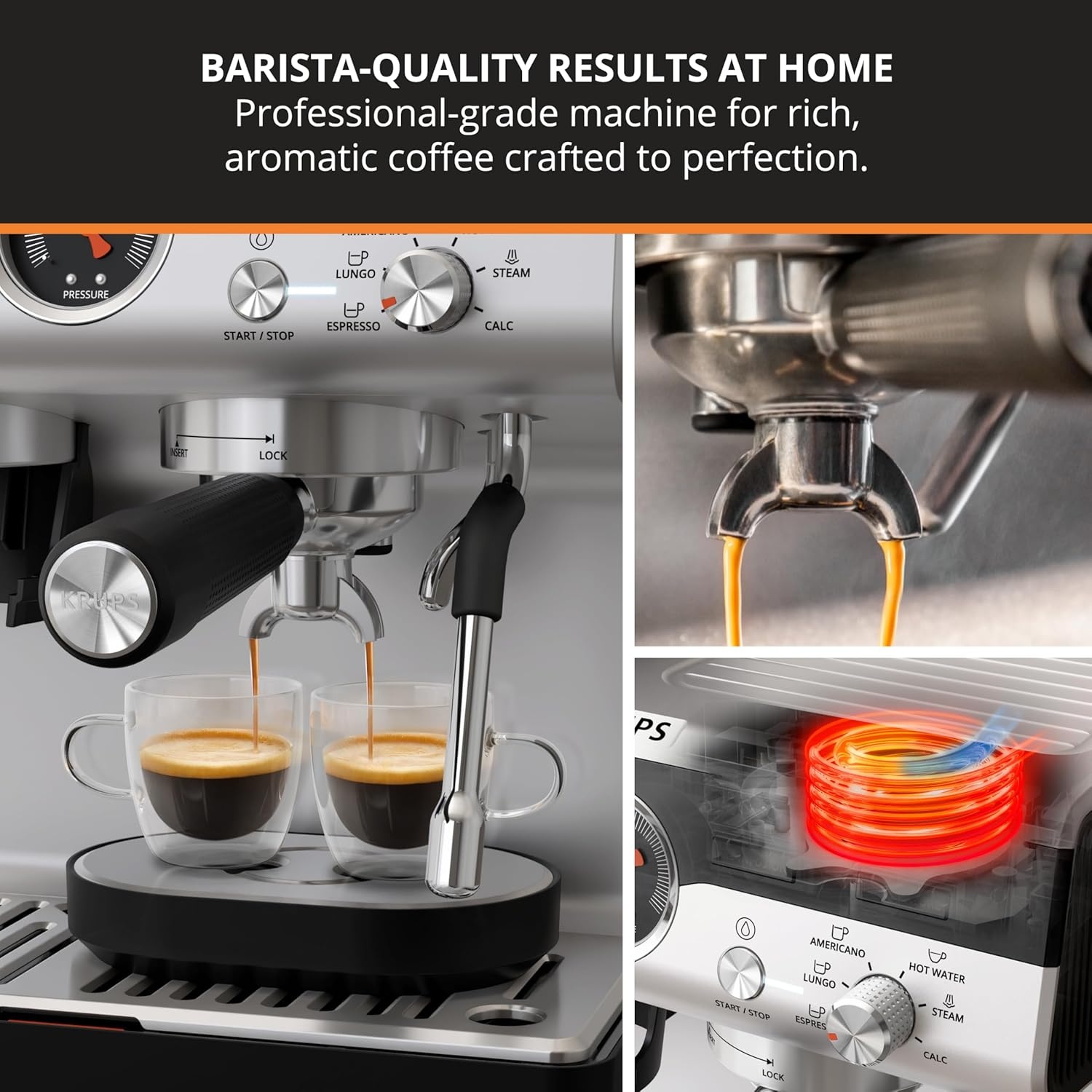 image:imageKRUPS Precision Espresso Coffee Machine with Grinder Latte amp Cappuccino Maker Pump Pressure Milk Frother Steam Wand Adjustable Grind Settings for BaristaQuality Results Stainless Steel amp Black