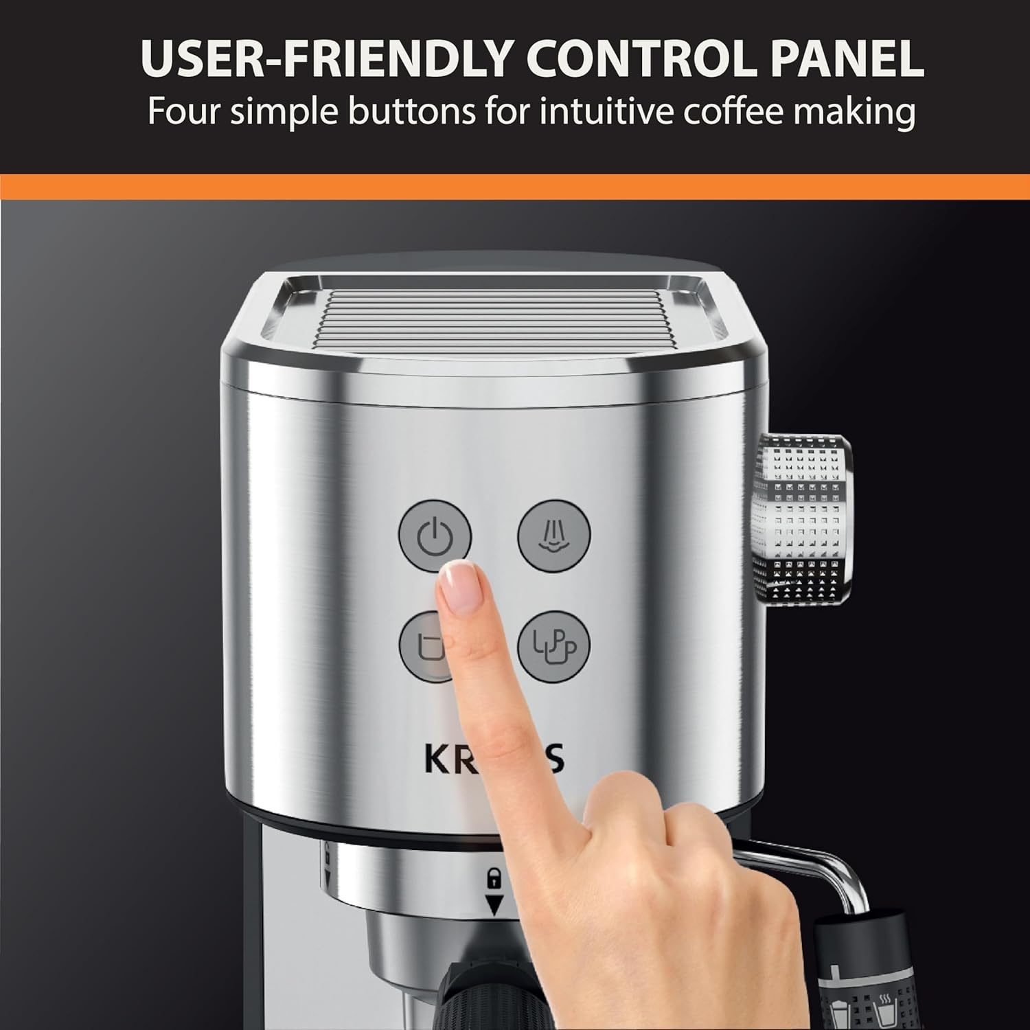 image:imageKRUPS Stainless Steel Espresso Machine 15Bar Pump Pressure Milk Frother for Cappuccino and Latte Fast PreHeat 2Cup Capacity Cup Warmer Easy Cleaning 1350W Silver2Cup
