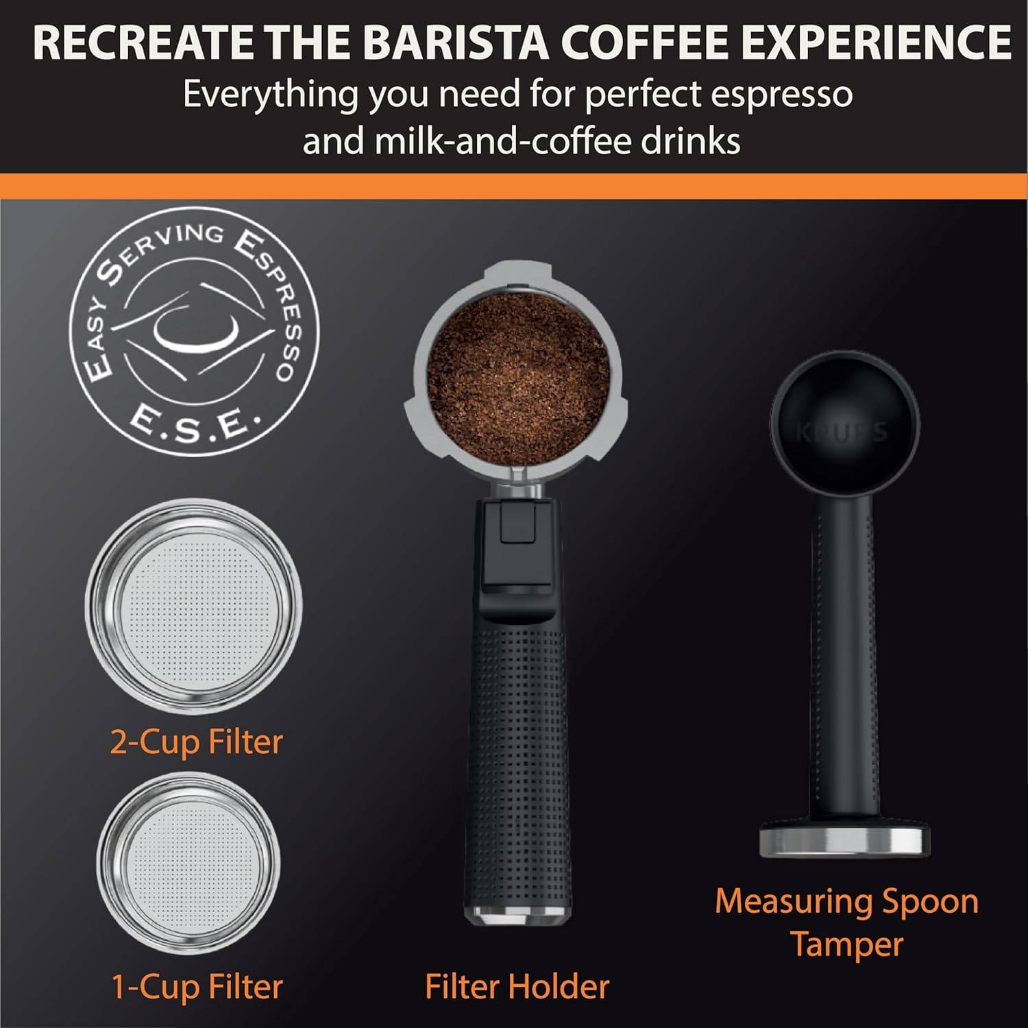 image:imageKRUPS Stainless Steel Espresso Machine 15Bar Pump Pressure Milk Frother for Cappuccino and Latte Fast PreHeat 2Cup Capacity Cup Warmer Easy Cleaning 1350W Silver2Cup