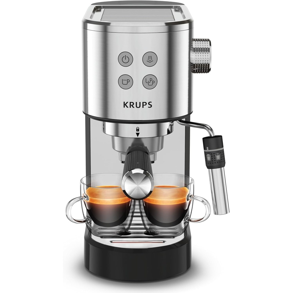 image:imageKRUPS Stainless Steel Espresso Machine 15Bar Pump Pressure Milk Frother for Cappuccino and Latte Fast PreHeat 2Cup Capacity Cup Warmer Easy Cleaning 1350W Silver2Cup