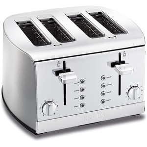 image:imageKRUPS Breakfast Set Stainless Steel Toaster 4 Slice 1500 Watts 6 Brown Settings Defrost Reheat High Lift Lever Silver Matte and ChromeSelfcentering slots