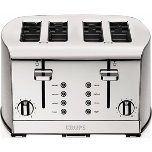 image:imageKRUPS Breakfast Set Stainless Steel Toaster 4 Slice 1500 Watts 6 Brown Settings Defrost Reheat High Lift Lever Silver Matte and ChromeVariable width slots